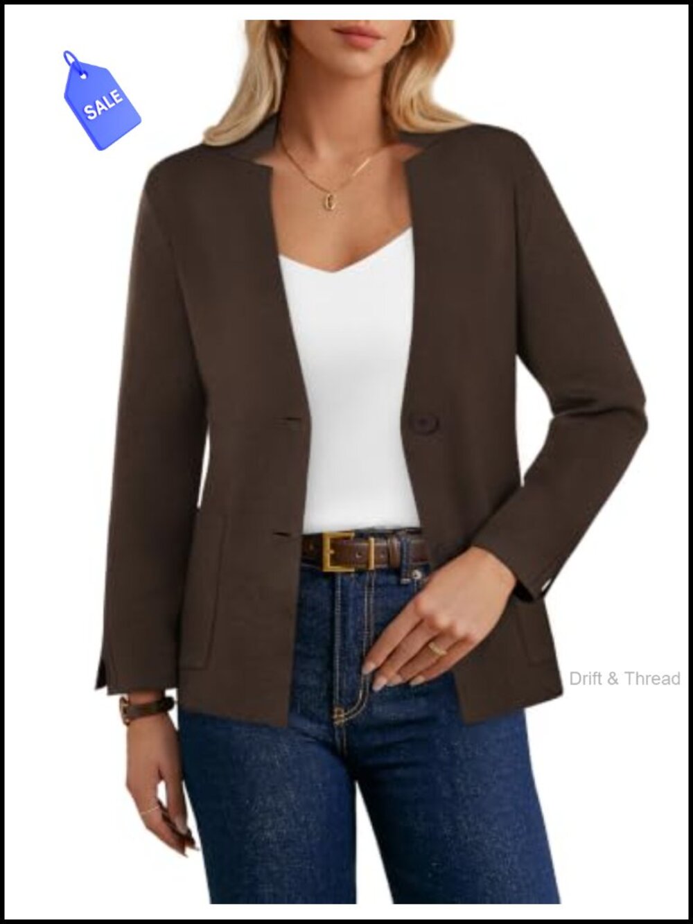 Sweater Blazer Knit Cardigan Notch Collar Button Business Casual Work